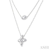 1/2 ctw Floral Baguette and Round Cut Diamond Layered Fashion Necklace in 14K White Gold